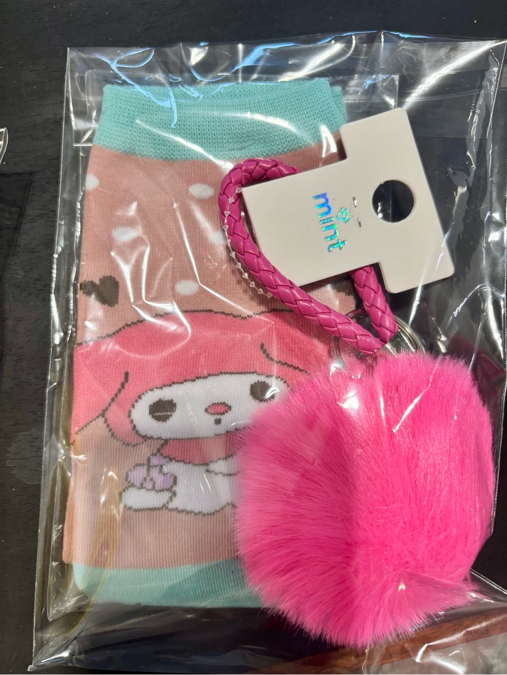 3 sets/bundle- Sanrio no show Socks with Pom bag keychain/Charm